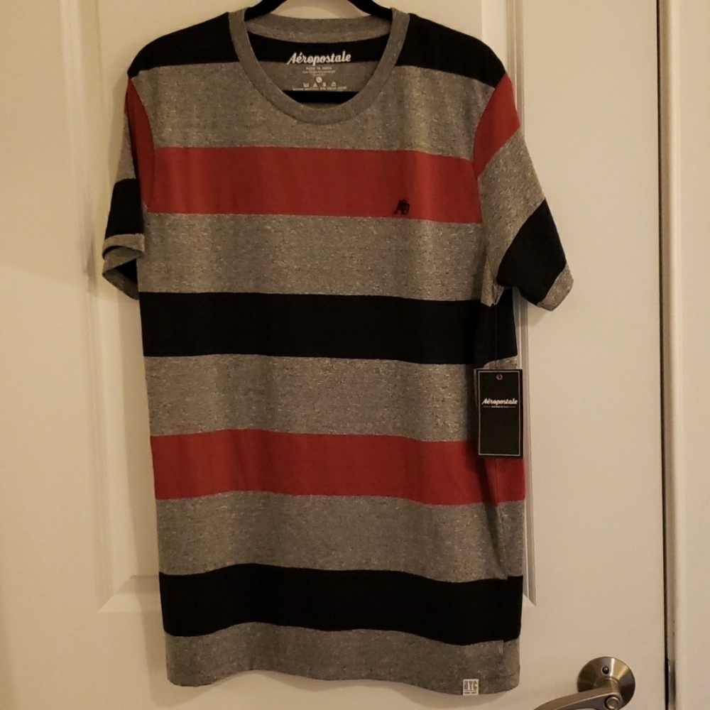 Aeropostale Black, Red & Gray Striped Tee Short Sleeve - Size XL